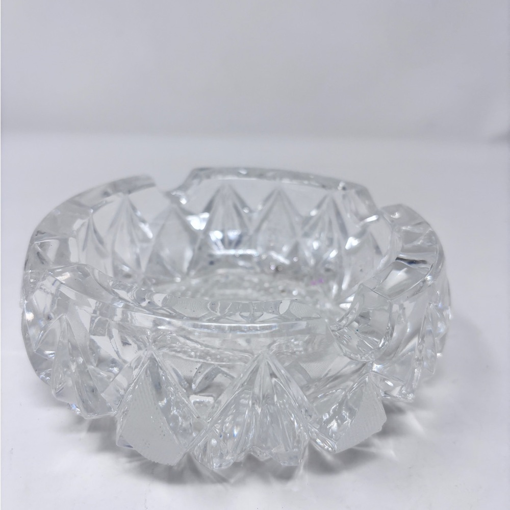 Clear Cut Glass Ashtray with Faceted Diamond Pattern